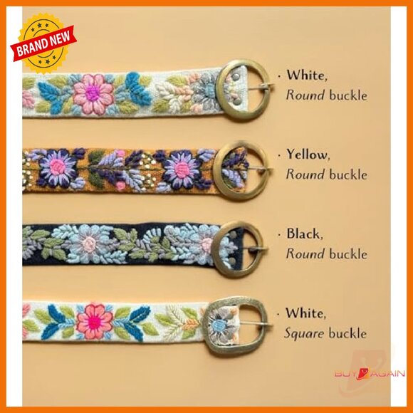 Handmade Embroidered Floral Belt Adjustable Canvas Women's Accessory - Picture 4 of 8